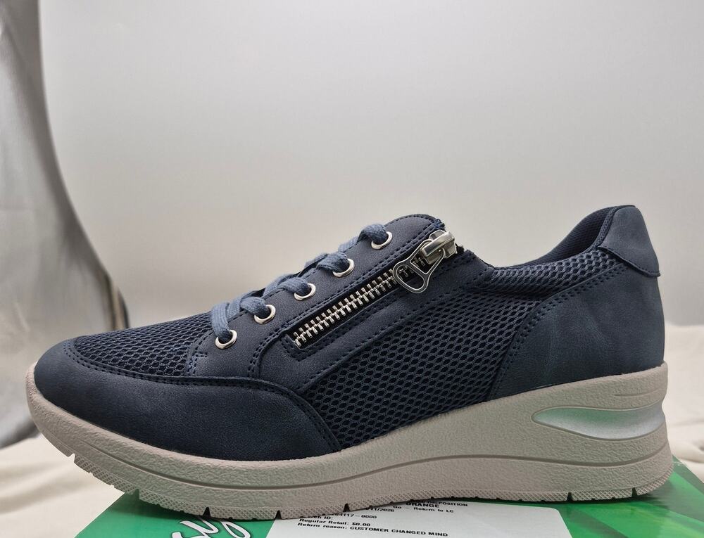 NEW Easy Street Barrie Navy Mesh Lace Up Side Zip Platform Wedge Sneaker 8.5WIDE